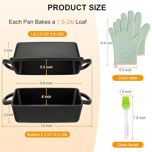 Cast Iron Loaf Pan with Lid 9×5 Inch 2 Piece Set Black S562