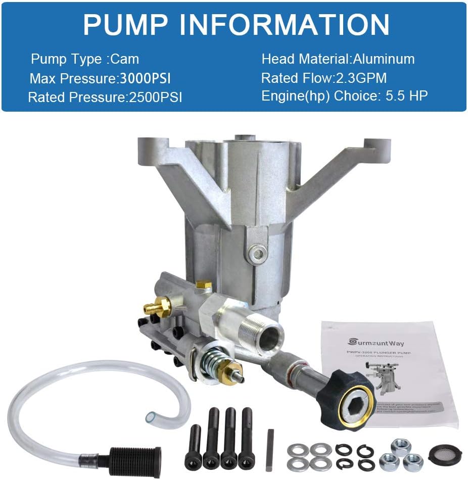 Pressure Washer Pump 7/8 Shaft Vertical 3000PSI 2.3GPM Aluminum Head Water Pump T6220