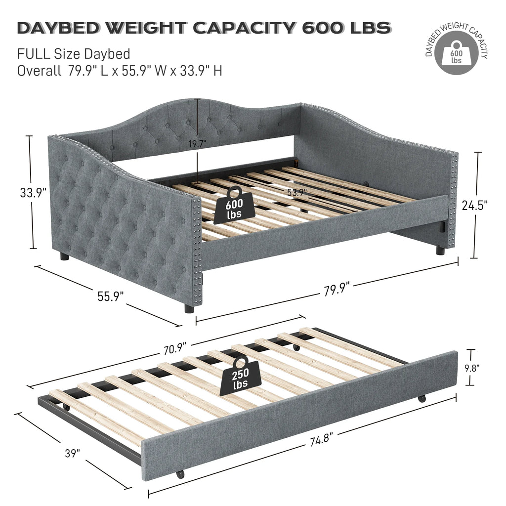 Full Size Tufted Upholstered Velvet Daybed with Trundle J96679