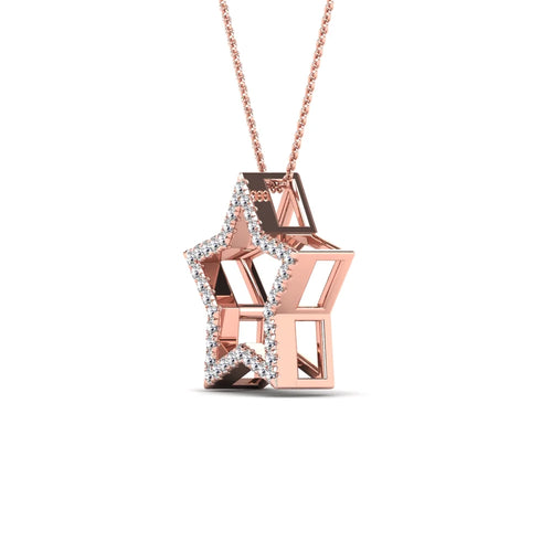 10K Rose Gold Diamond Star Pendant Necklace K34456