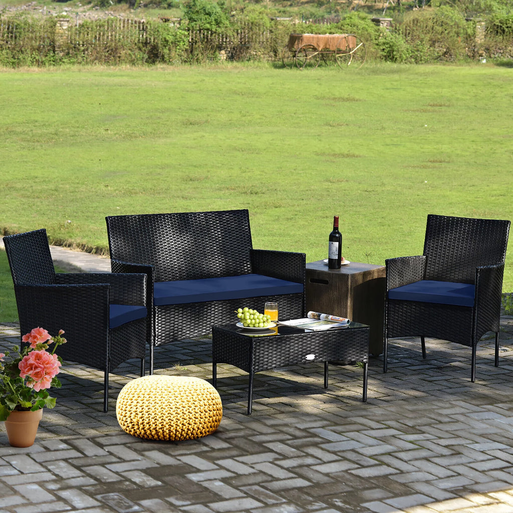 4 Pcs Outdoor Rattan Furniture Set with Cushion Z658416