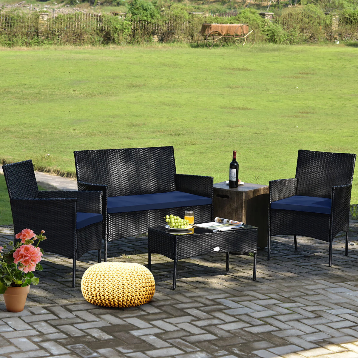 4 Pcs Outdoor Rattan Furniture Set with Cushion Z658416