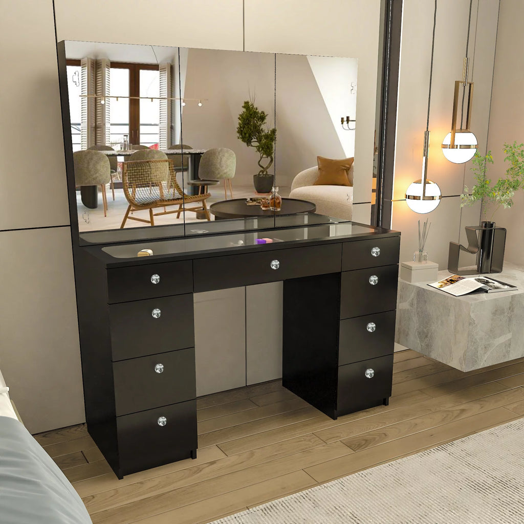 Black Painted Vanity Table with Crystal Knobs N719