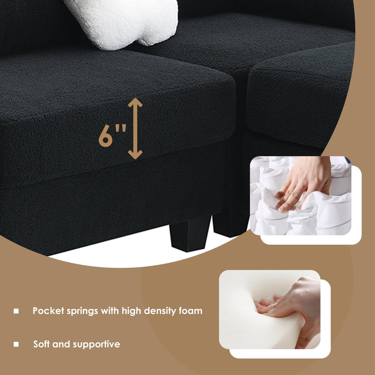 Black Velvet Sectional Sofa with Storage Ottoman L9800