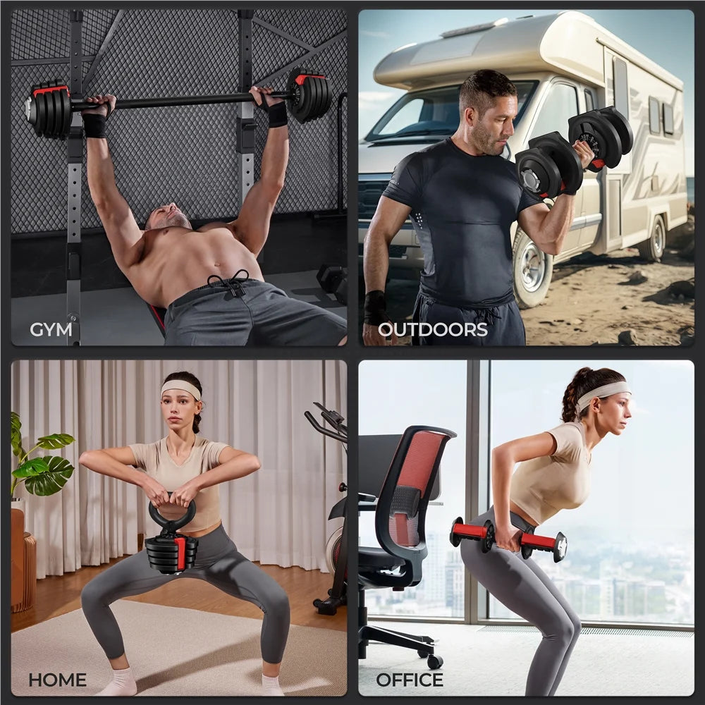 3-In-1 Adjustable Dumbbell Weight Set Black Q4346