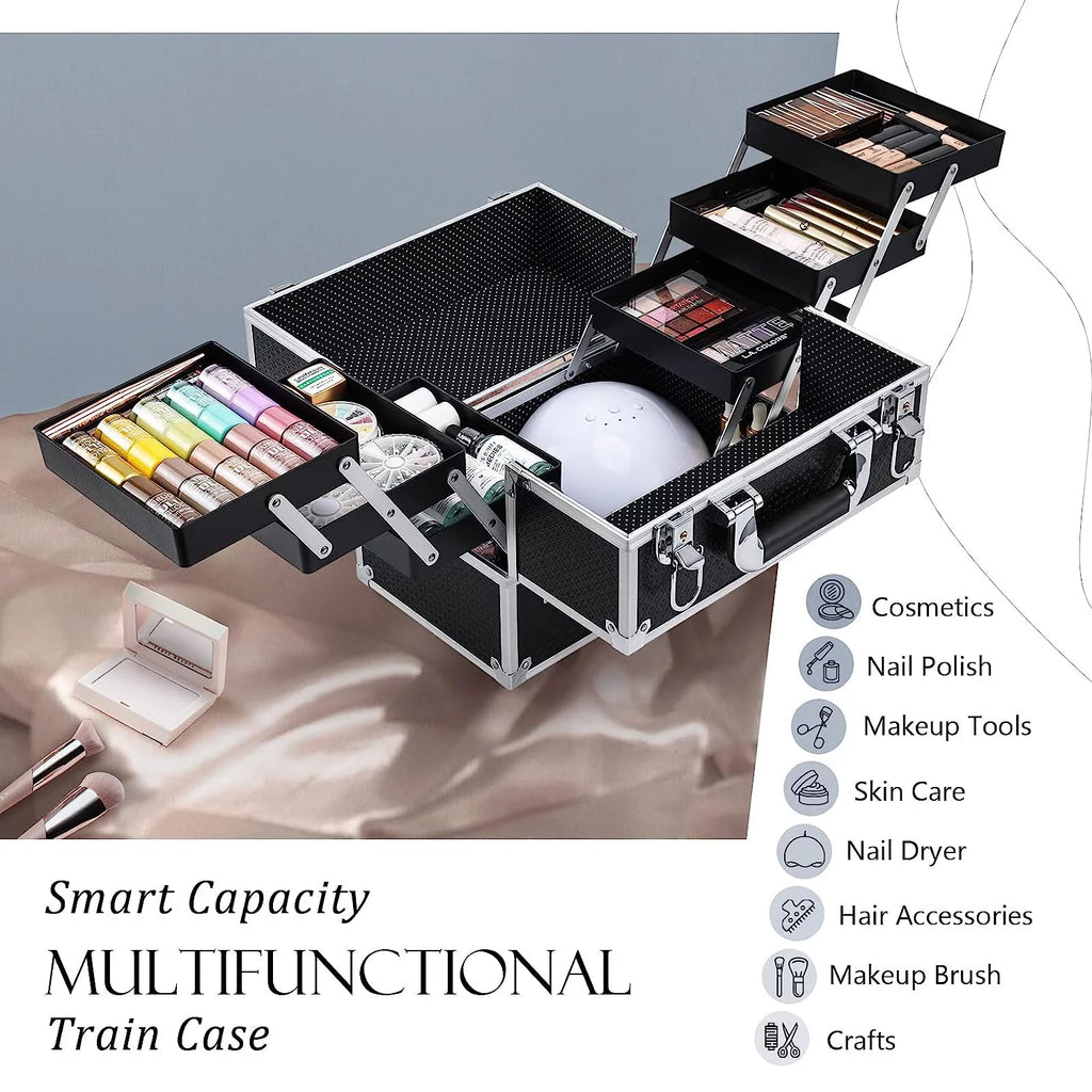 Black Extra Large Makeup Train Case L9597