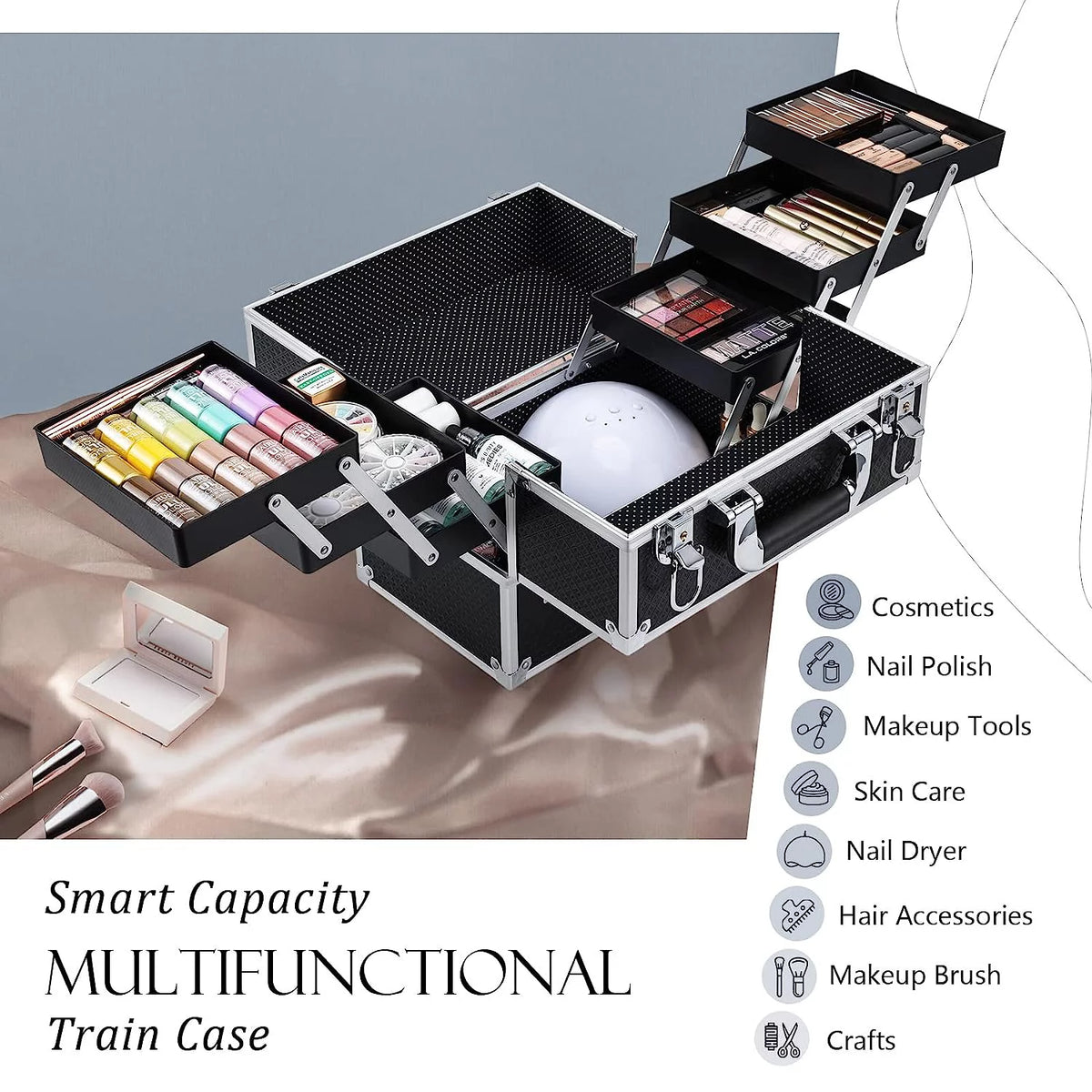 Black Extra Large Makeup Train Case L9597