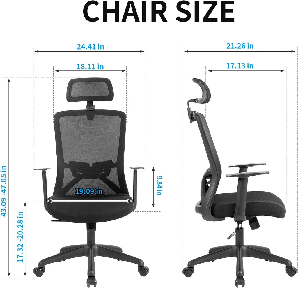 Black Ergonomic High Back Mesh Office Chair with Lumbar Support and Headrest S6695