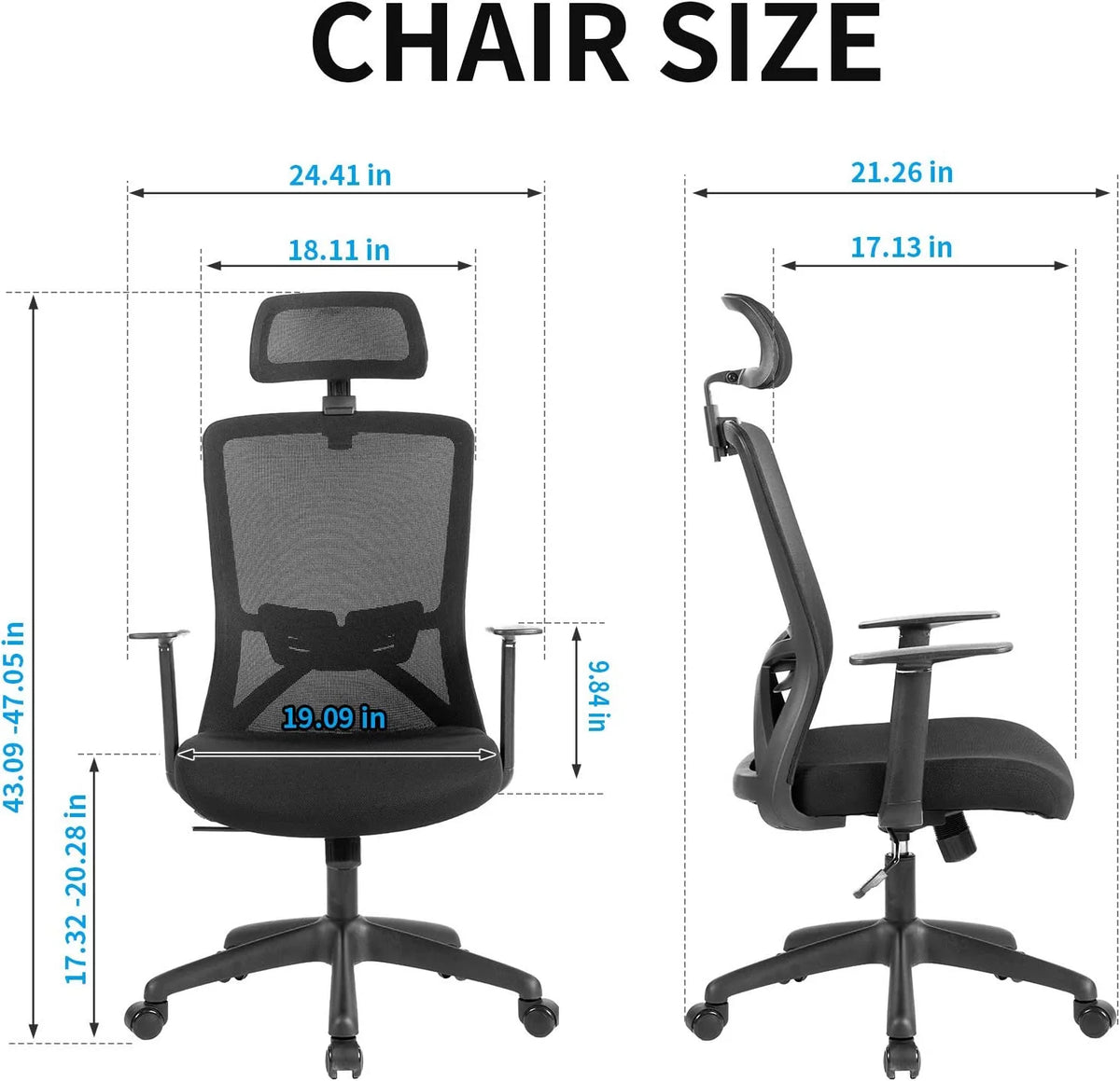 Black Ergonomic High Back Mesh Office Chair with Lumbar Support and Headrest S6695