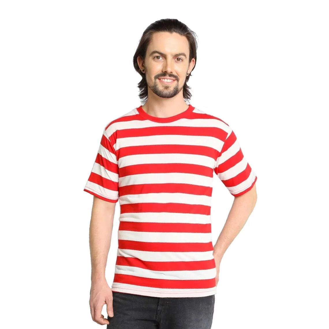Red White Striped Short Sleeve Men's Shirt L214