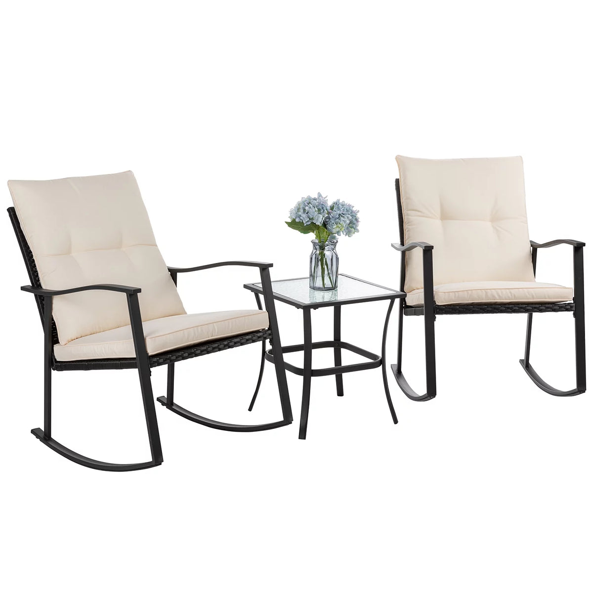 3 Piece Rocking Bistro Set with Rocker Chairs and Coffee Table Light Grey Z975
