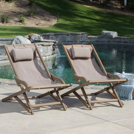Brown Wood and Canvas Sling Chair Set of 2 U562660