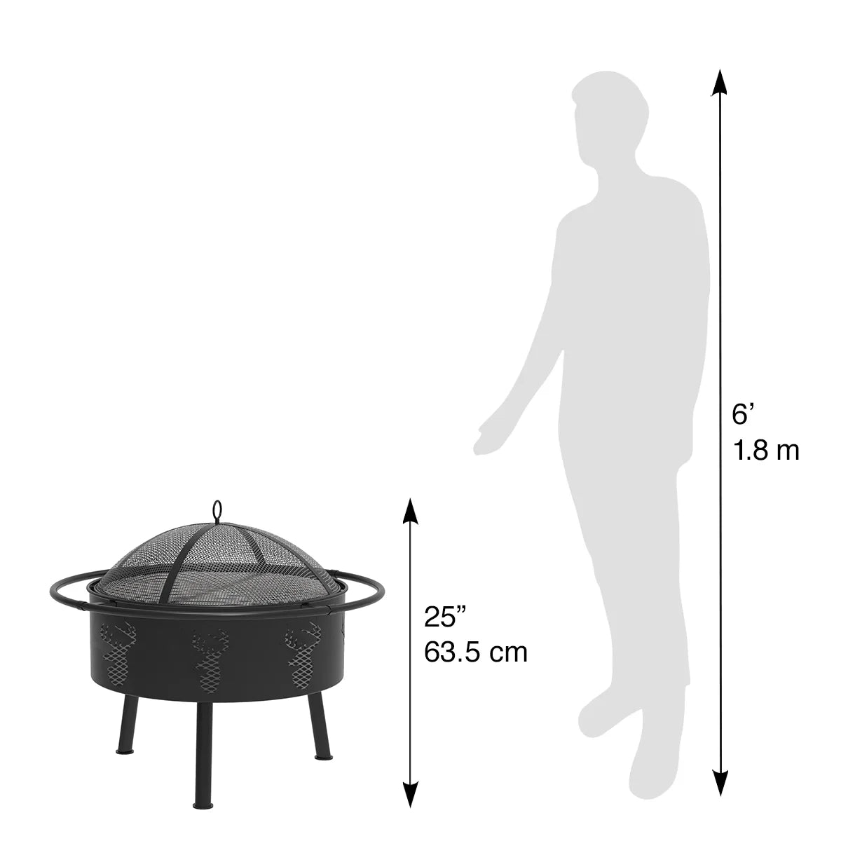 29" Round Fire Barrel with Screen, Lift, and Ash Catch, Black O1719