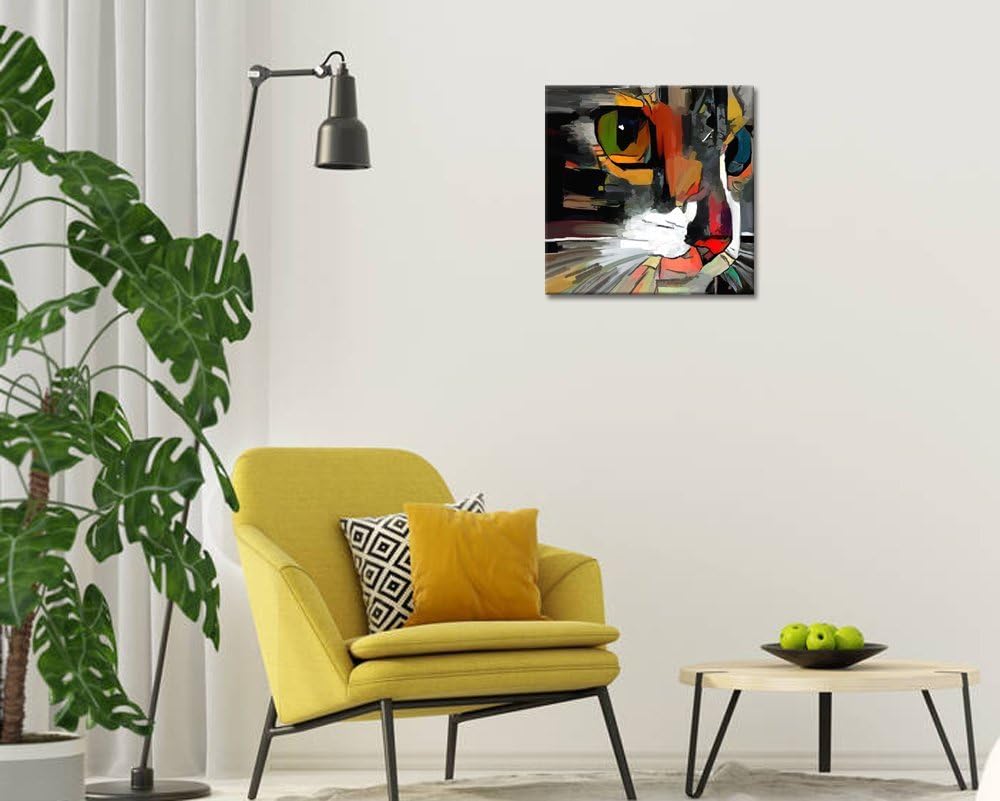 Abstract Colorful Cat Painting Giclee Prints Gallery Wrap Ready to Hang (01 Cat, 20x20) M764