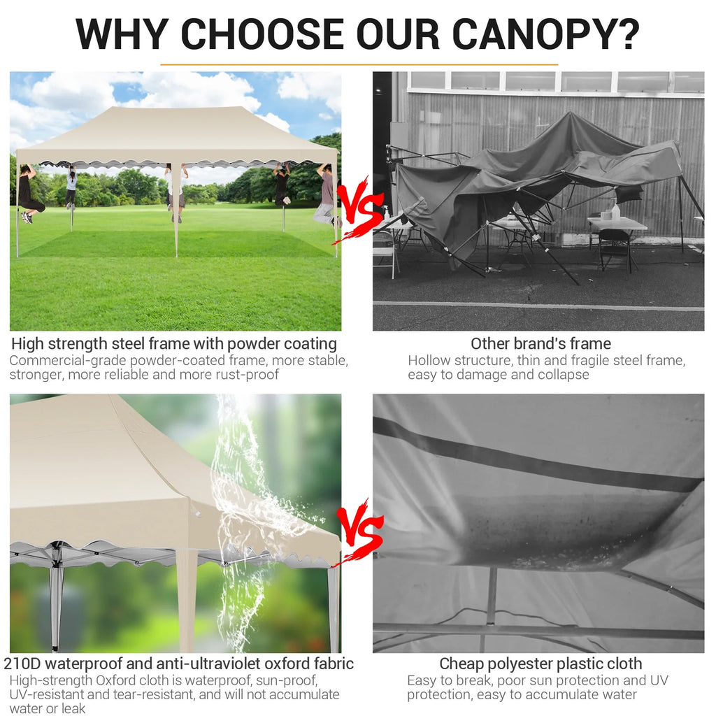10' x 20' Pop Up Canopy Party Tent with Carry Bag, Khaki L906