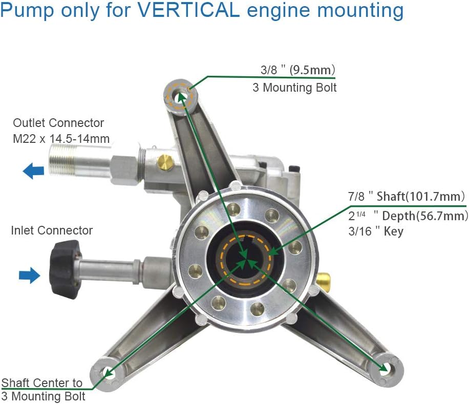 Pressure Washer Pump 7/8 Shaft Vertical 3000PSI 2.3GPM Aluminum Head Water Pump T6220