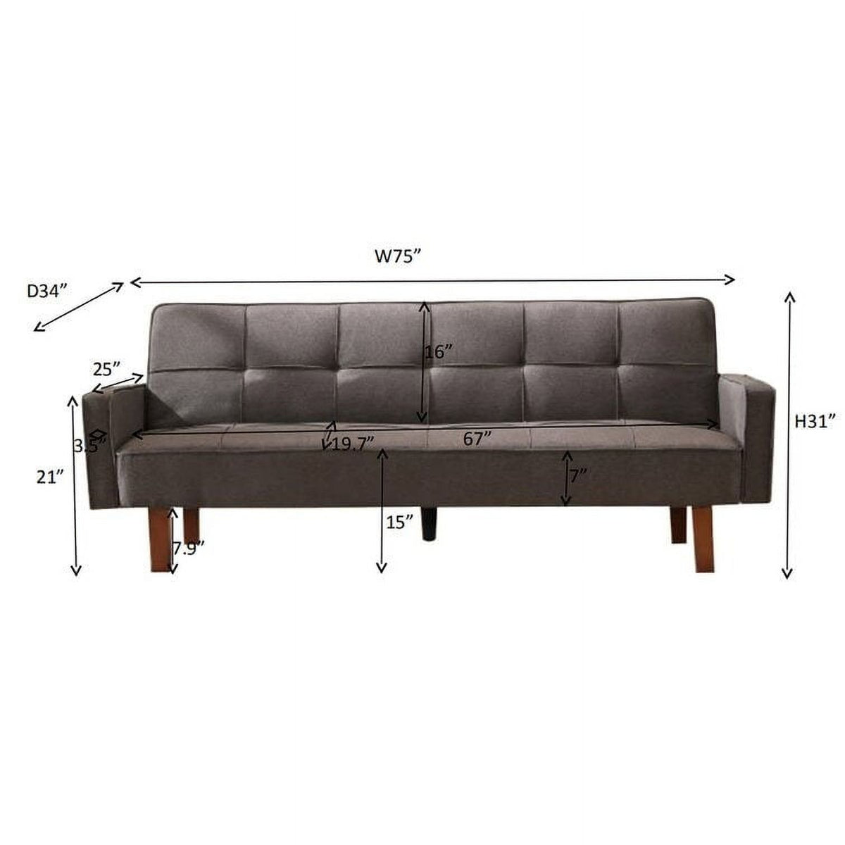 Grey Linen Square Arm Sofa Bed Y821994