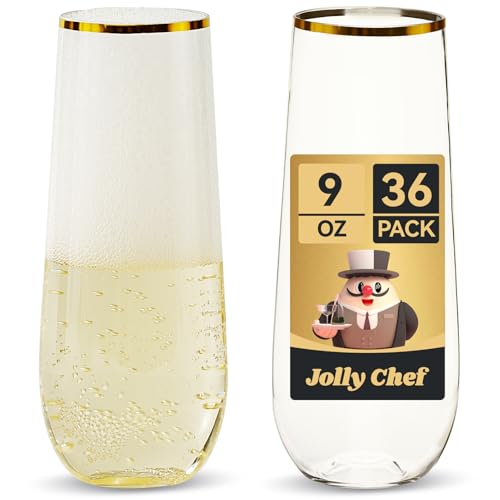 36 Pack 9 oz Clear Stemless Plastic Champagne Flutes G7799