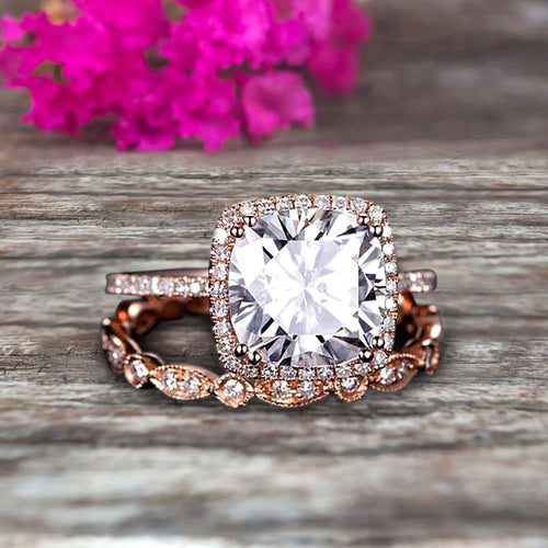 10K Rose Gold Cushion Moissanite Engagement Ring C48340