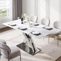 White Sintered Stone Dining Table for 8, Stainless Steel Base J210483