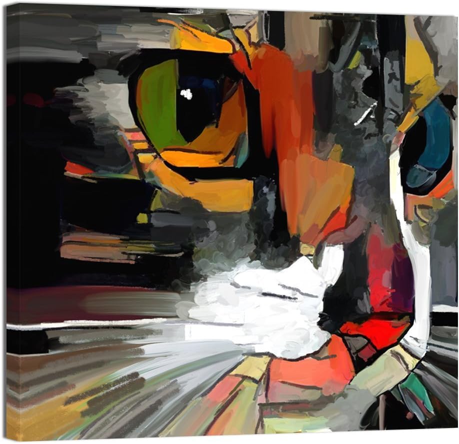 Abstract Colorful Cat Painting Giclee Prints Gallery Wrap Ready to Hang (01 Cat, 20x20) M764
