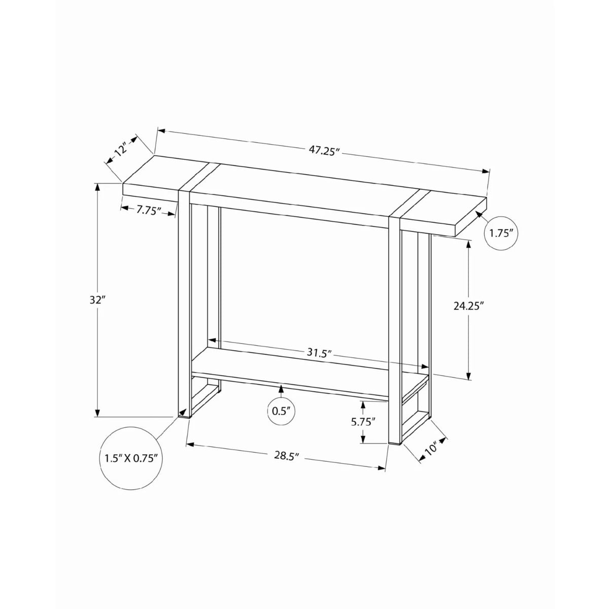 Black Narrow Metal Accent Table S773537
