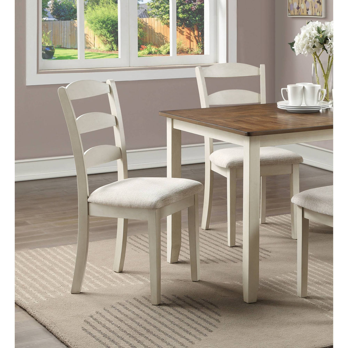 5-Pc. Wood Dining Table Set with Tobacco Top and Cream Base N838791