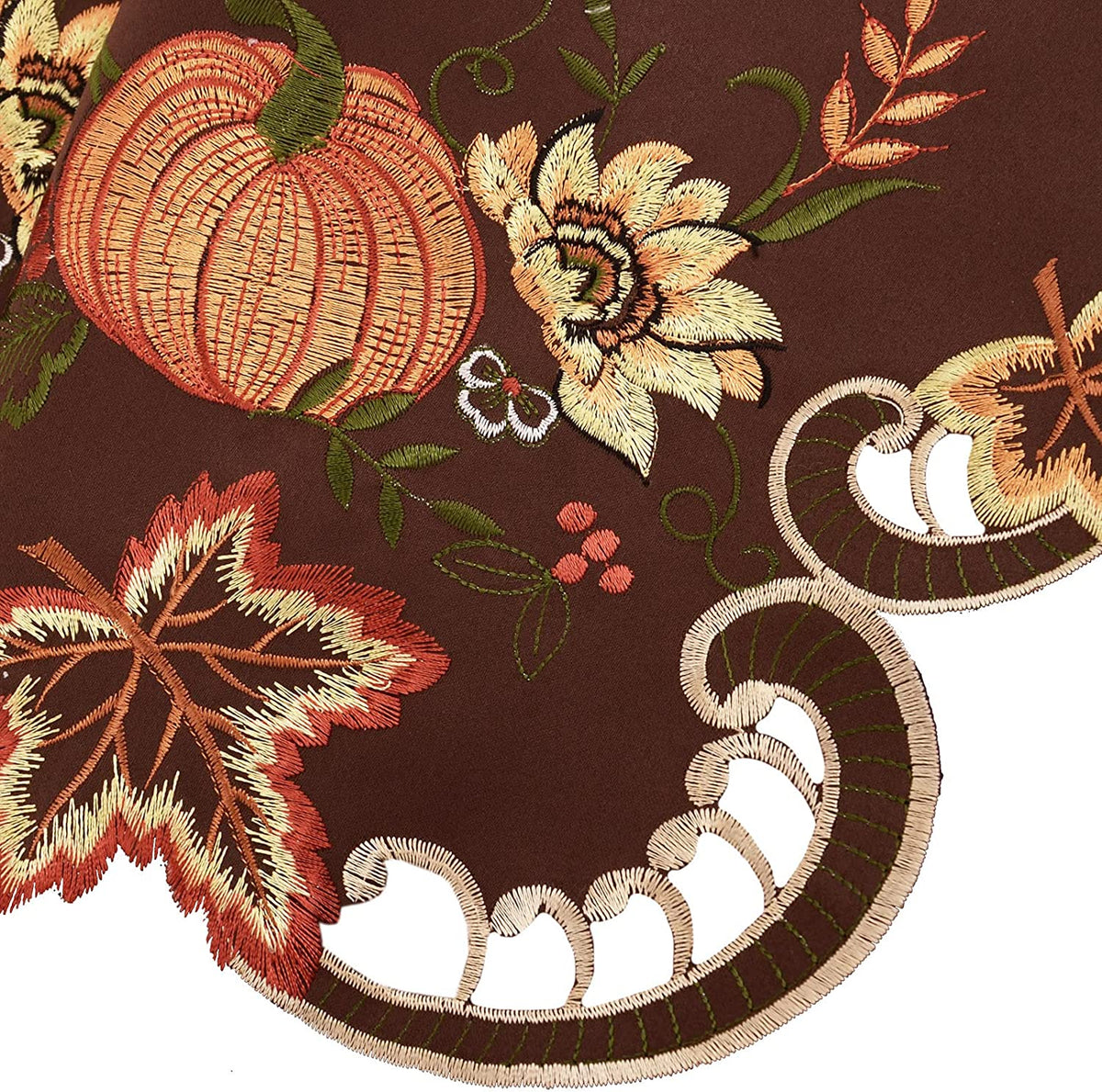 Embroidered Fall Autumn Curtain Valance W 57 × L 14 Inches (Brown) N169