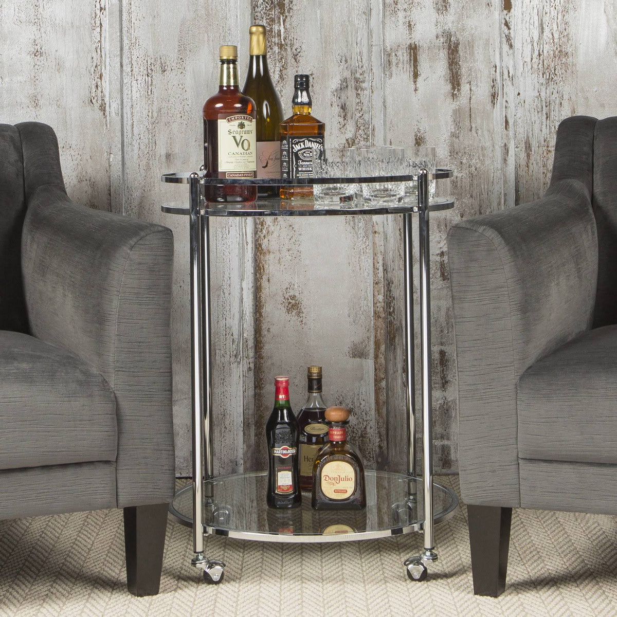24x22 Round Cart Chrome Clear Glass S7791