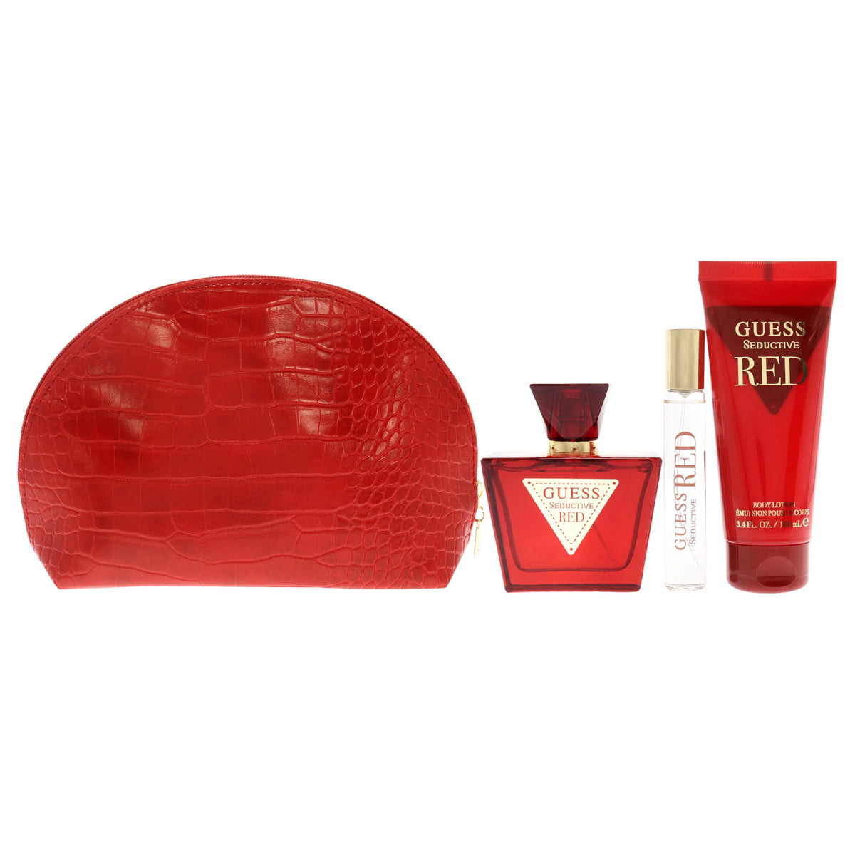 4 Pc Gift Set 2.5oz EDT Spray 3.4oz Body Lotion 0.5oz Travel EDT Spray Pouch Q77480