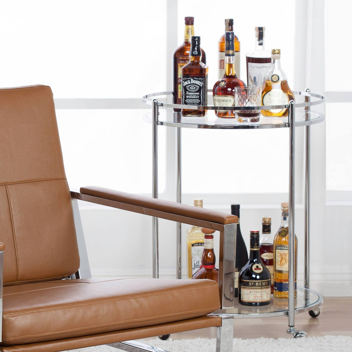 24x22 Round Cart Chrome Clear Glass S7791