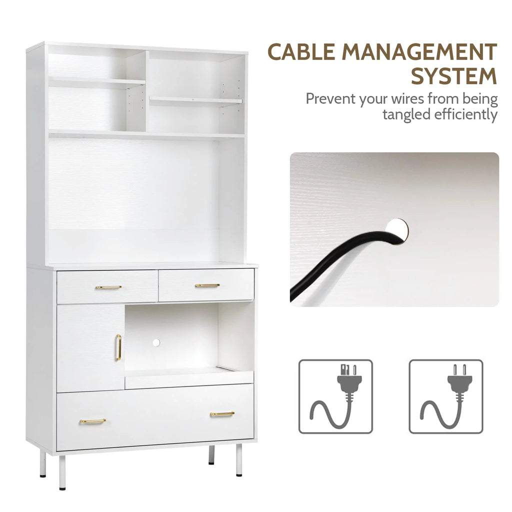 White 71'' Kitchen Pantry Storage Cabinet with 3 Drawers R160753