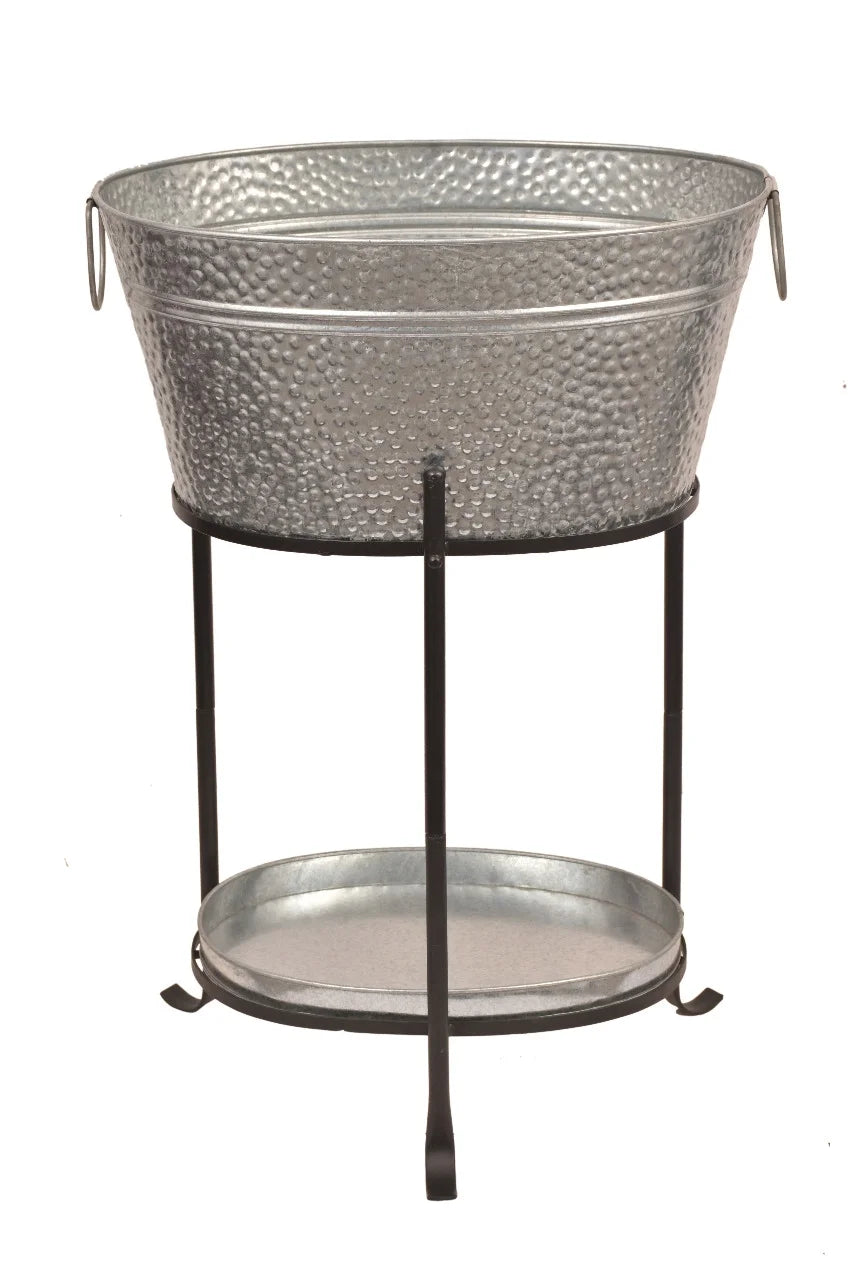Galvanized Steel Beverage Tub with Tray and Stand V8861