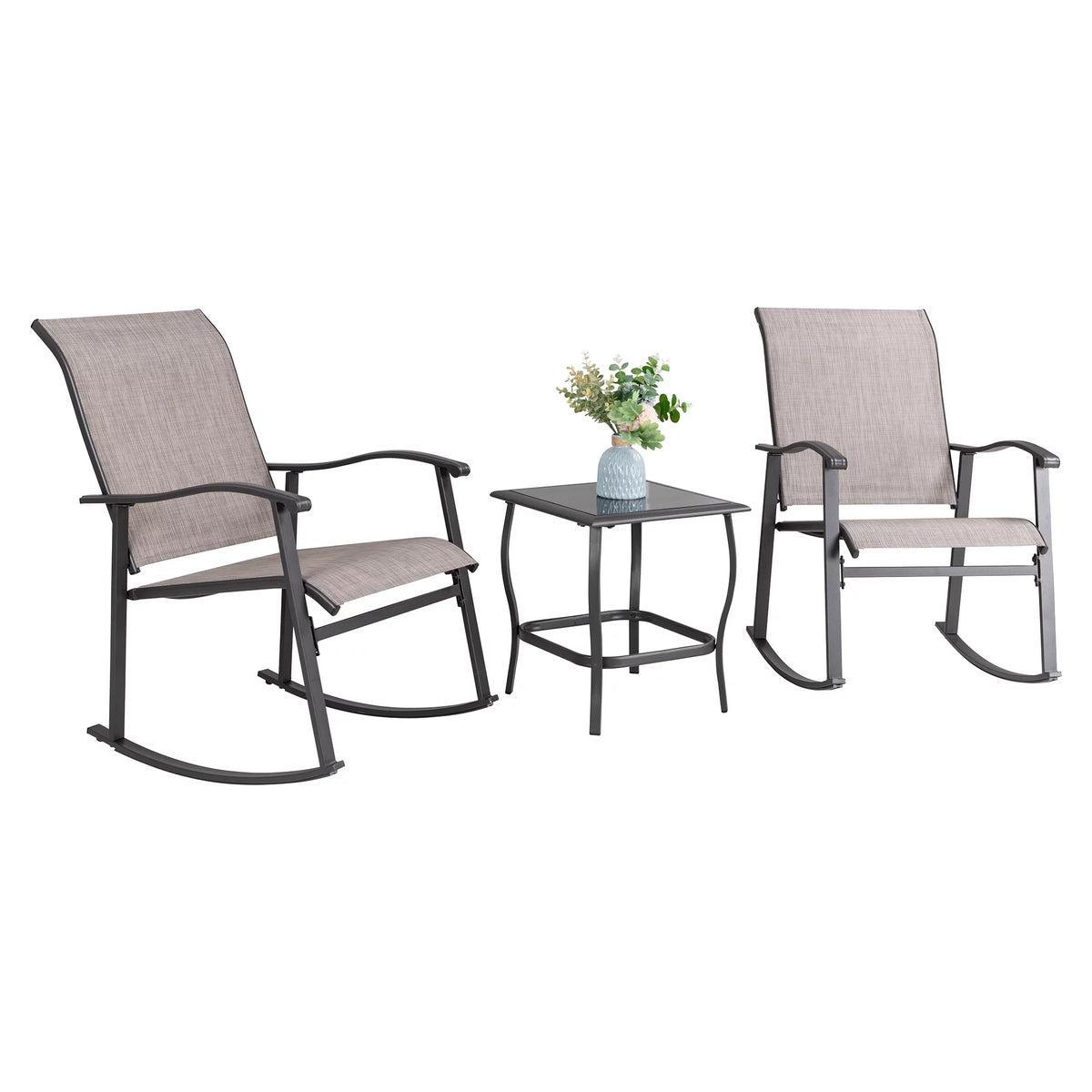3 Piece Rocking Bistro Set with Rocker Chairs and Coffee Table Light Grey Z975