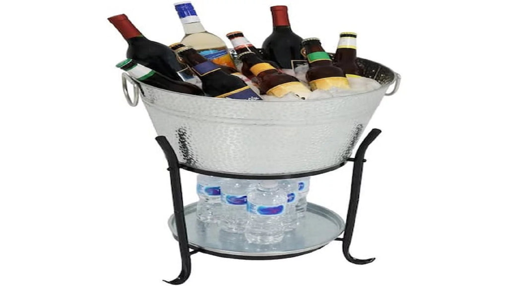 Galvanized Steel Beverage Tub with Tray and Stand V8861