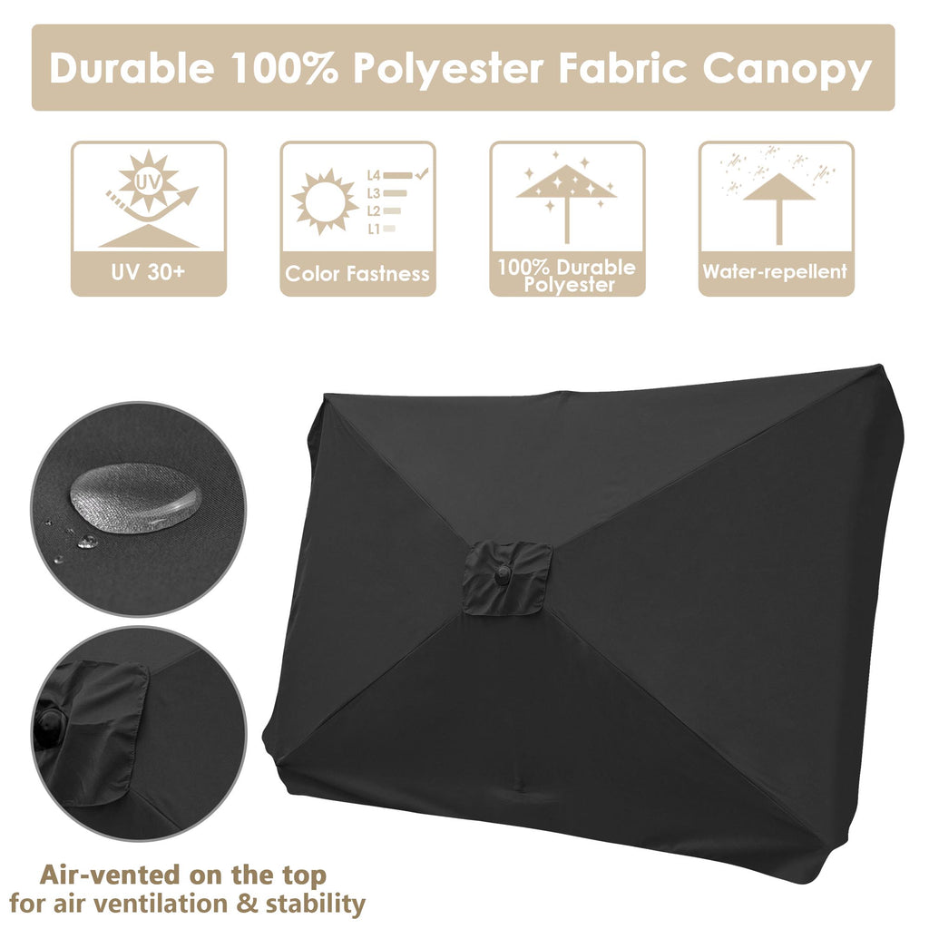 10x6.5ft Rectangle Aluminum Outdoor Patio Umbrella with Valance Crank Tilt Dark Black E9679