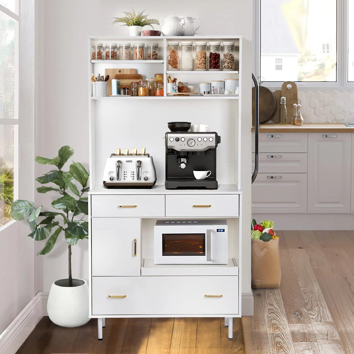 White 71'' Kitchen Pantry Storage Cabinet with 3 Drawers R160753