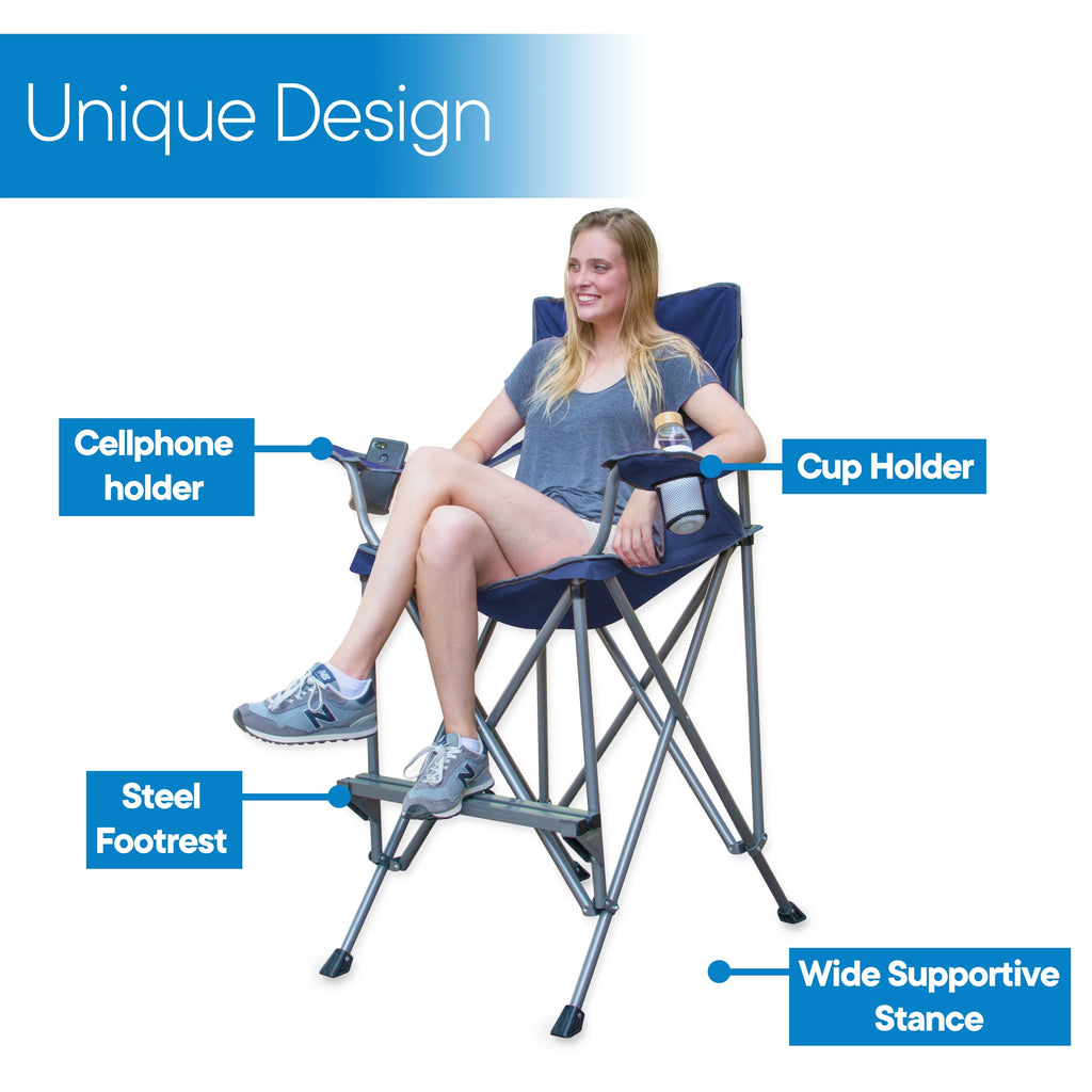 Extra Tall Blue Folding Chair with Footrest and Carrying Bag Z605101