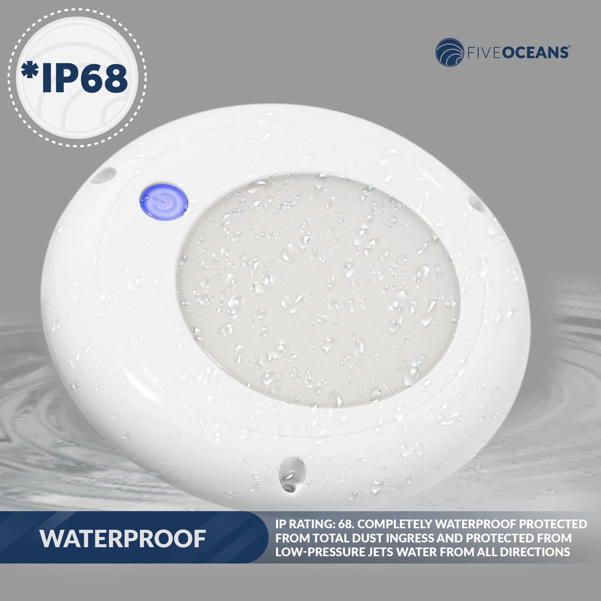 Marine LED Interior Dome Light, 5 1/8 Inch, Nature White, 12V, IP68 E180074