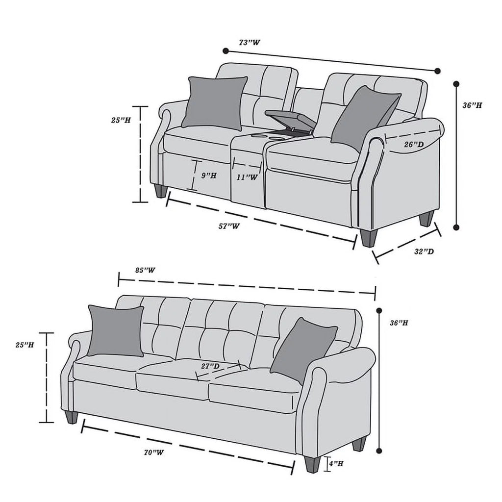 2 Piece Fabric Sofa Set with USB Console M493
