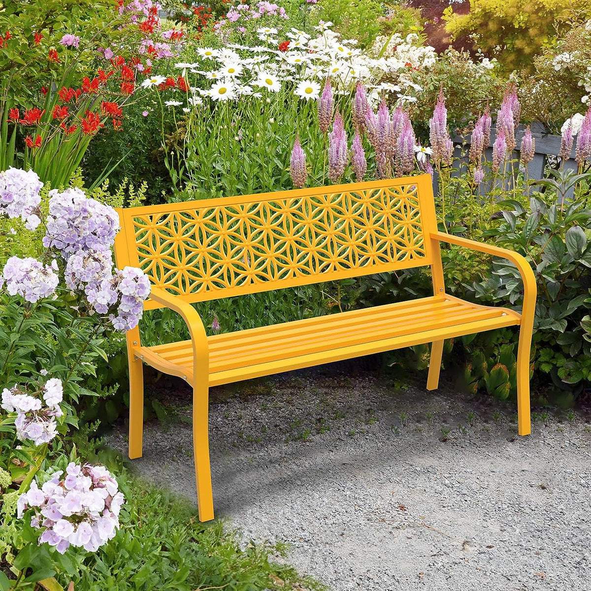 Yellow Metal Outdoor Bench N8949