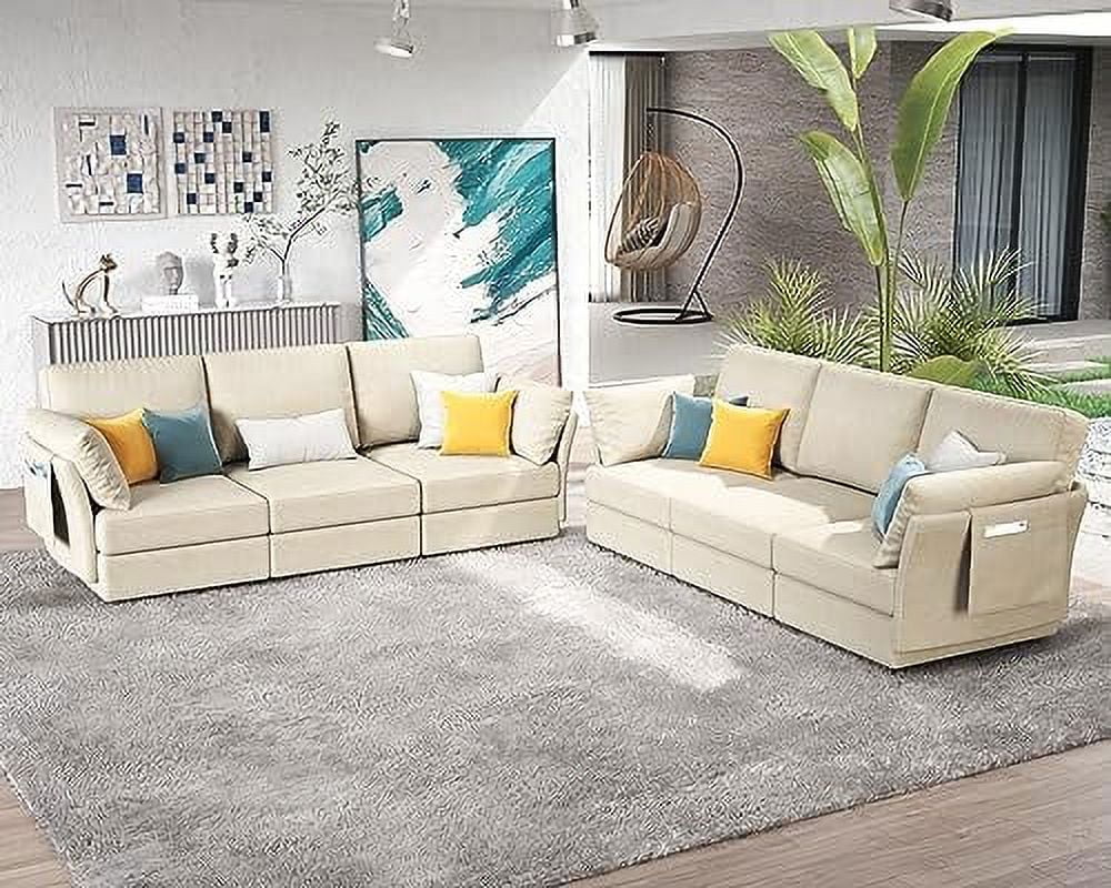 Beige Chenille 6 Seats Oversized Sectional Sofa with Storage Z66328