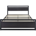 Black Metal Platform Bed Frame with Wood Headboard and Footboard F933423