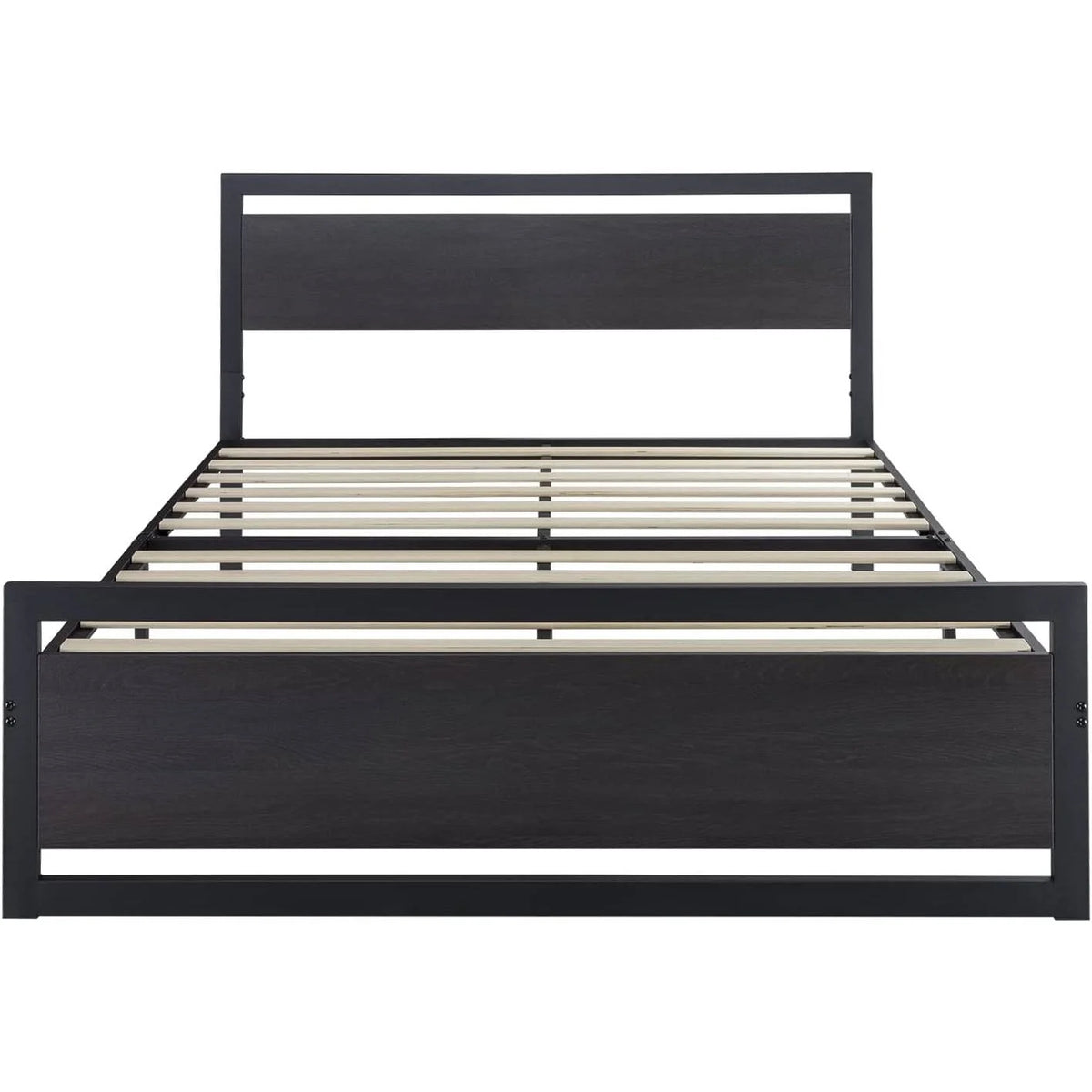 Black Metal Platform Bed Frame with Wood Headboard and Footboard F933423