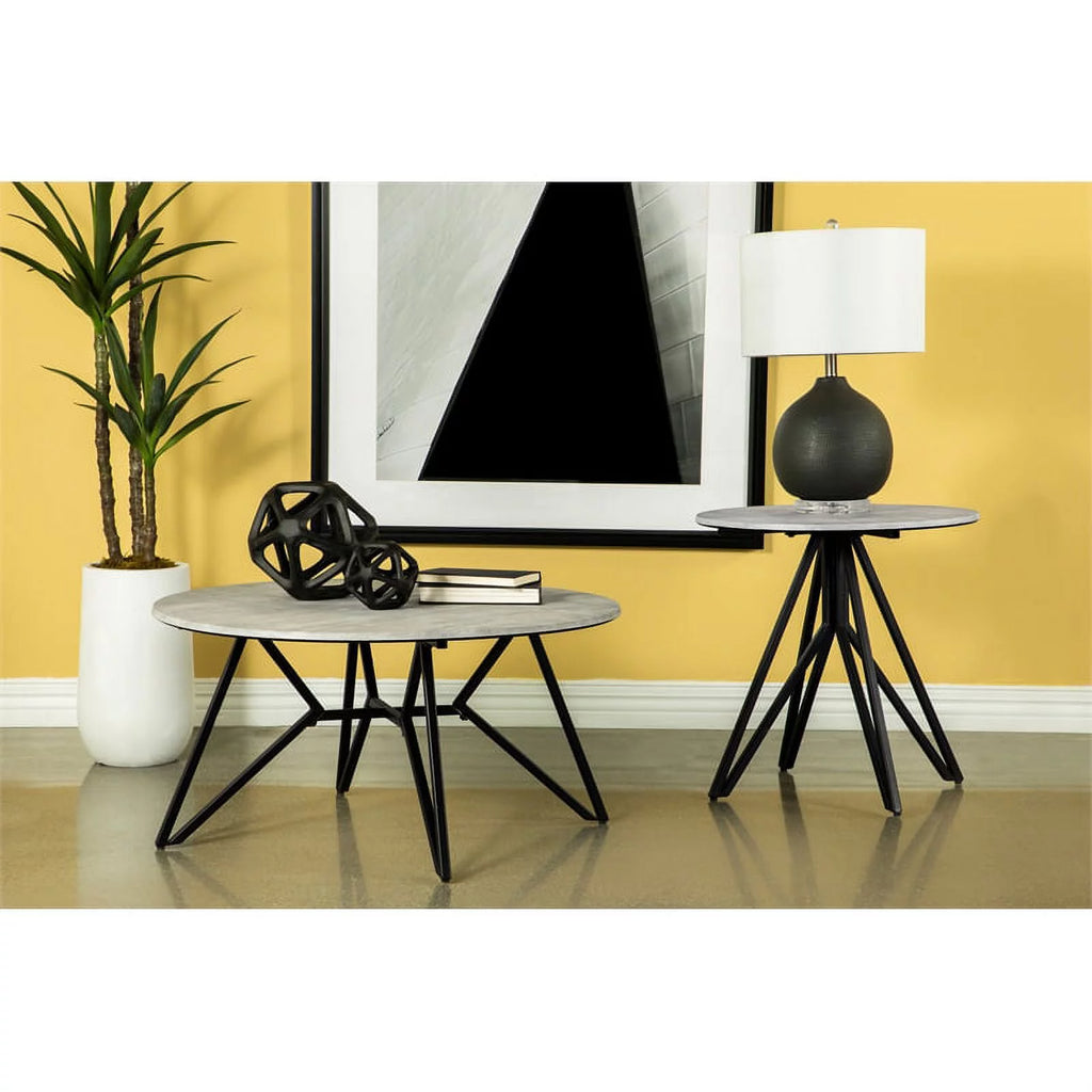 Modern Wood Round Coffee Table with Hairpin Legs in Gray O97801