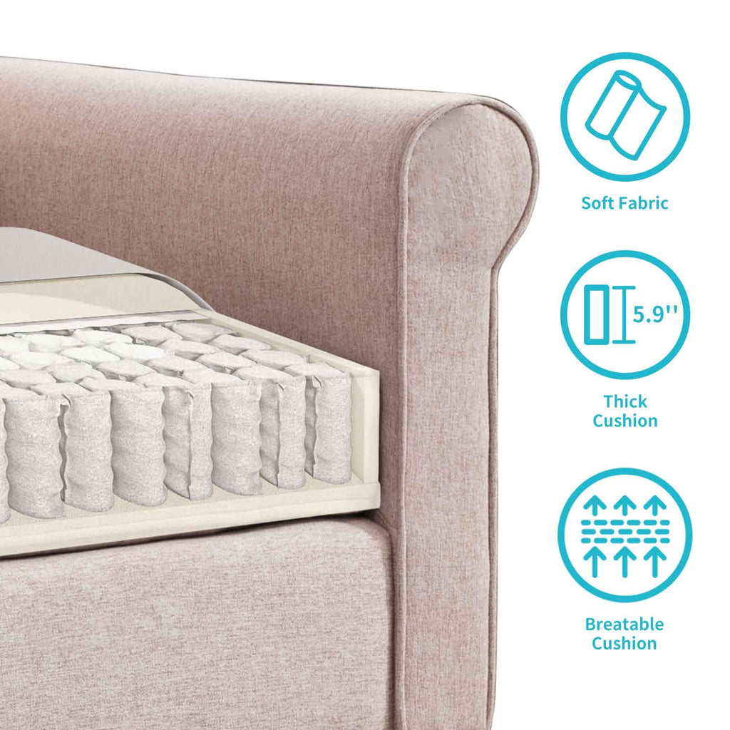 Linen Upholstered 3-Seater Sleeper Sofa with Cushion H906367