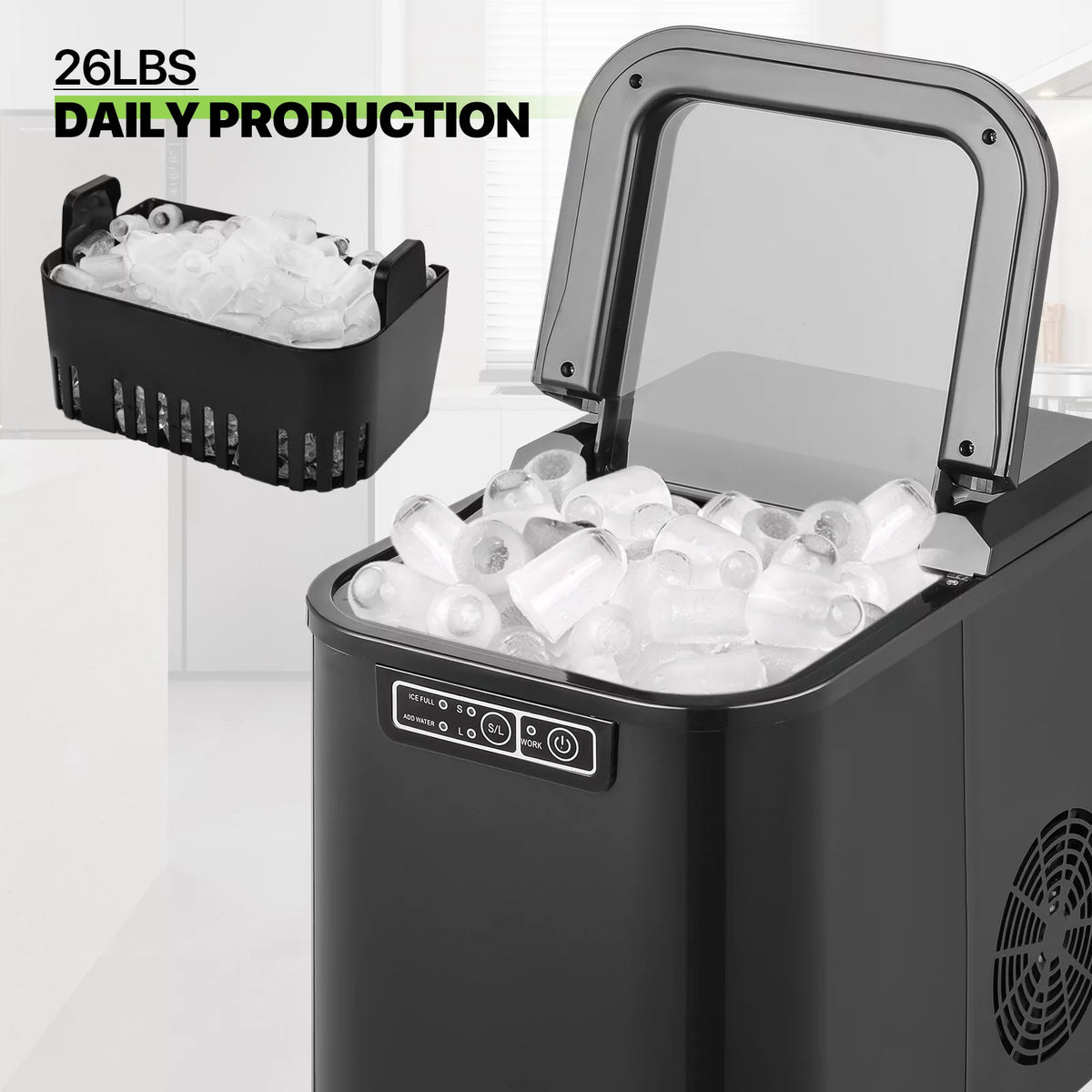 Black Countertop Ice Maker Machine with Ice Scoop and Basket S523