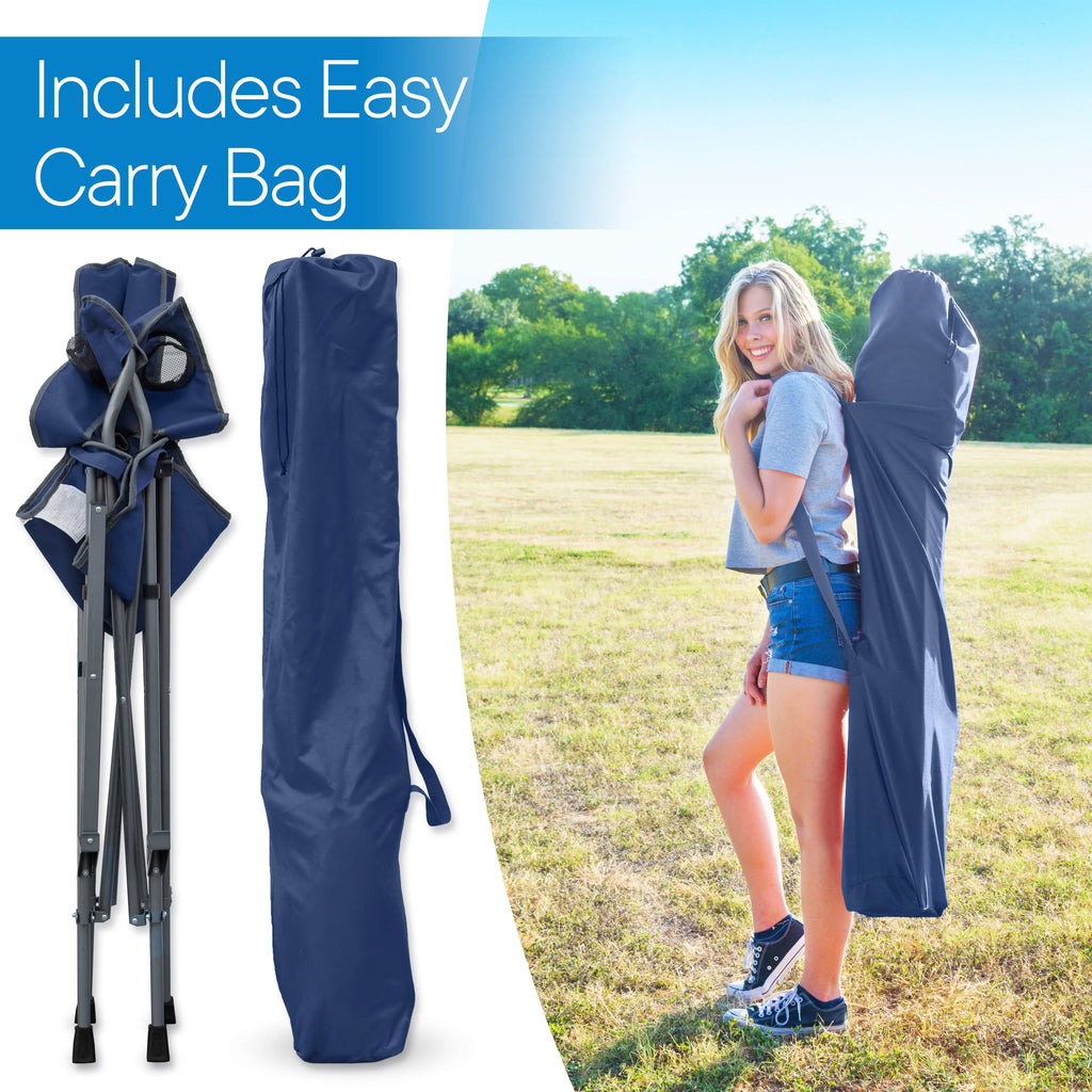 Extra Tall Blue Folding Chair with Footrest and Carrying Bag Z605101