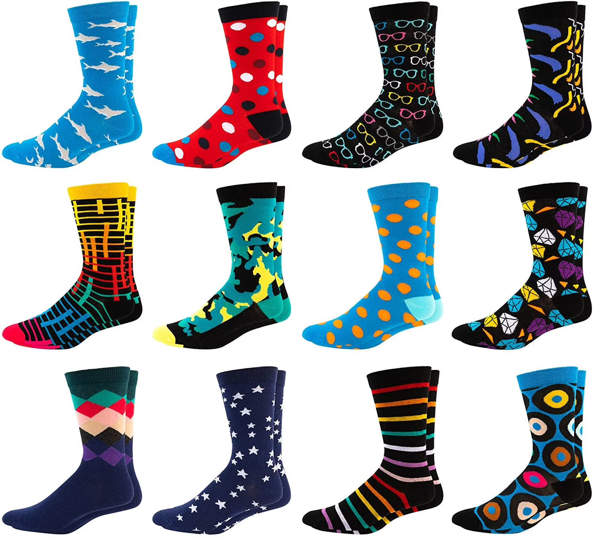 Colorful Funky Crew Socks 12 Pack E2024