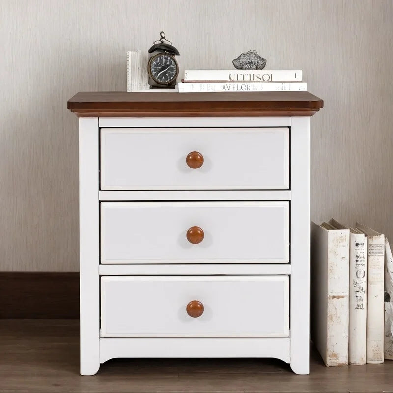 Solid Wood Nightstand with USB Charging Port and Three Drawers O6780